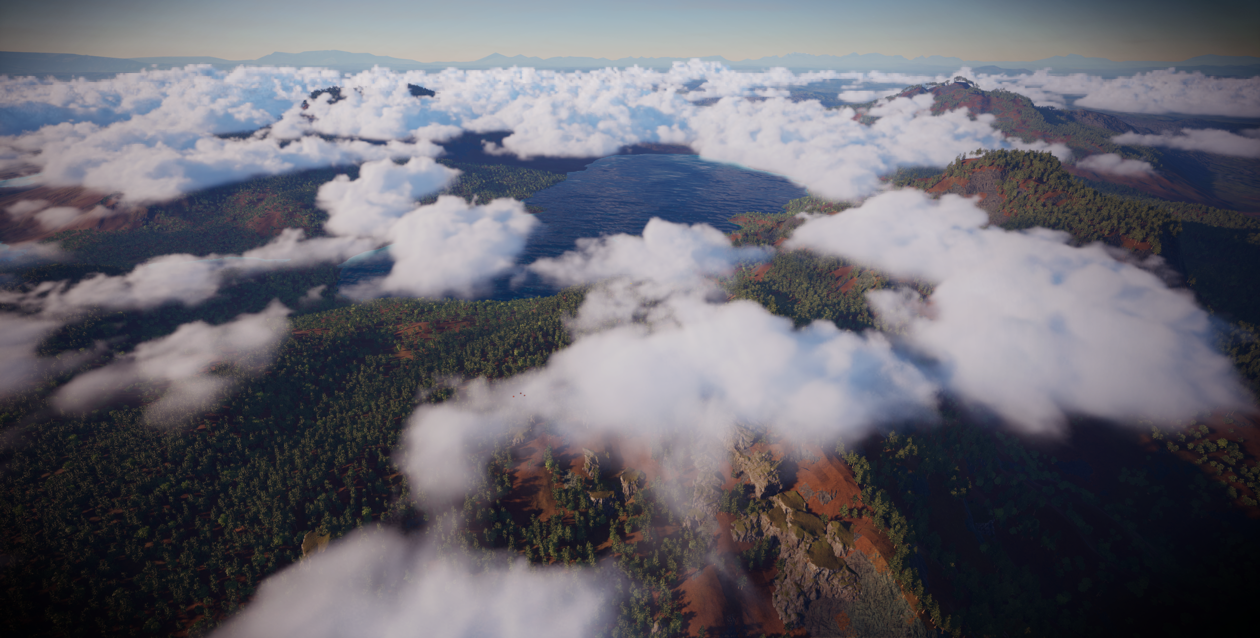 Procedural generation of a mountain map with clouds.